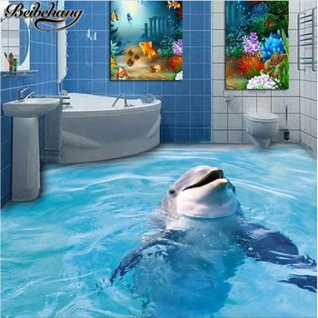 beibehang Custom large 3D floor decoration painting 3D дельфин, напольная плитка для ванной комнаты, декоративная роспись трехмерного пола