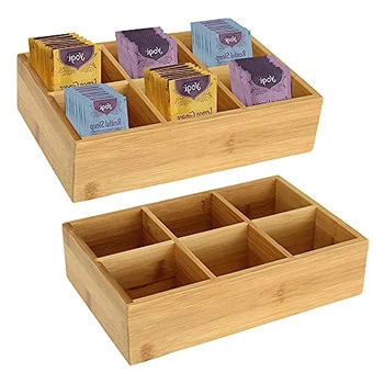 Бамбуковый органайзер для чайных пакетиков, деревянный органайзер для хранения пакетиков горячего чая, держатель для хранения с 6 отделениями, коробка для чайного комода
