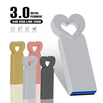 Высокоскоростные Флешки USB 3,0 64 ГБ, Флеш-накопитель с милым Сердечком, 32 ГБ, Флешка с Розовым Глоденом, Флешка Реальной Емкости, Креативный подарок