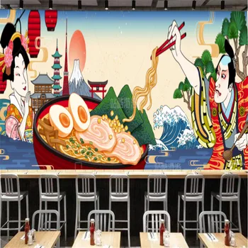 Обои для рабочего стола Tonkotsu Ramen Soup Промышленный декор Ukiyoe Соленый суп из свинины, лапша, ресторан, фоновые обои, фреска