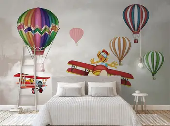 Обои на заказ, Мультяшный самолет, Воздушный шар, Фрески для детской комнаты, Домашний декор, Украшение детского сада, 3d обои, фрески